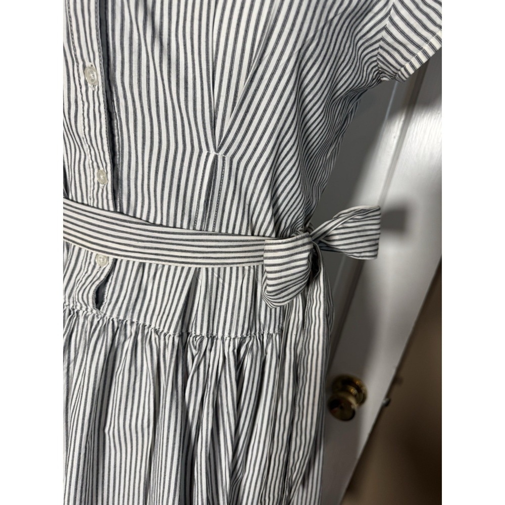 norma kamali Drop Waist Black Ticking Dress Large Cotton Spring Work Must Have - Picture 2 of 10